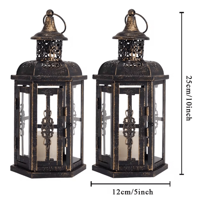 Vintage Nordic Black Iron Candle Lantern Hanging Decorative Lantern For Home Wedding Decor 5
