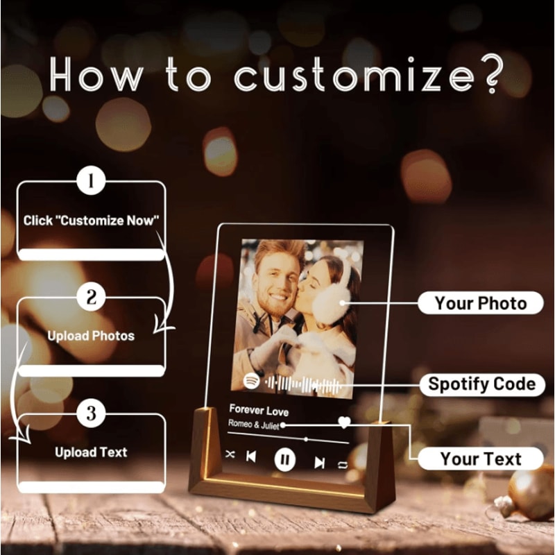 Custom Spotify Acrylic Lamp With Photo Song Personalized Music Plaque Romantic Gift For Couples 3