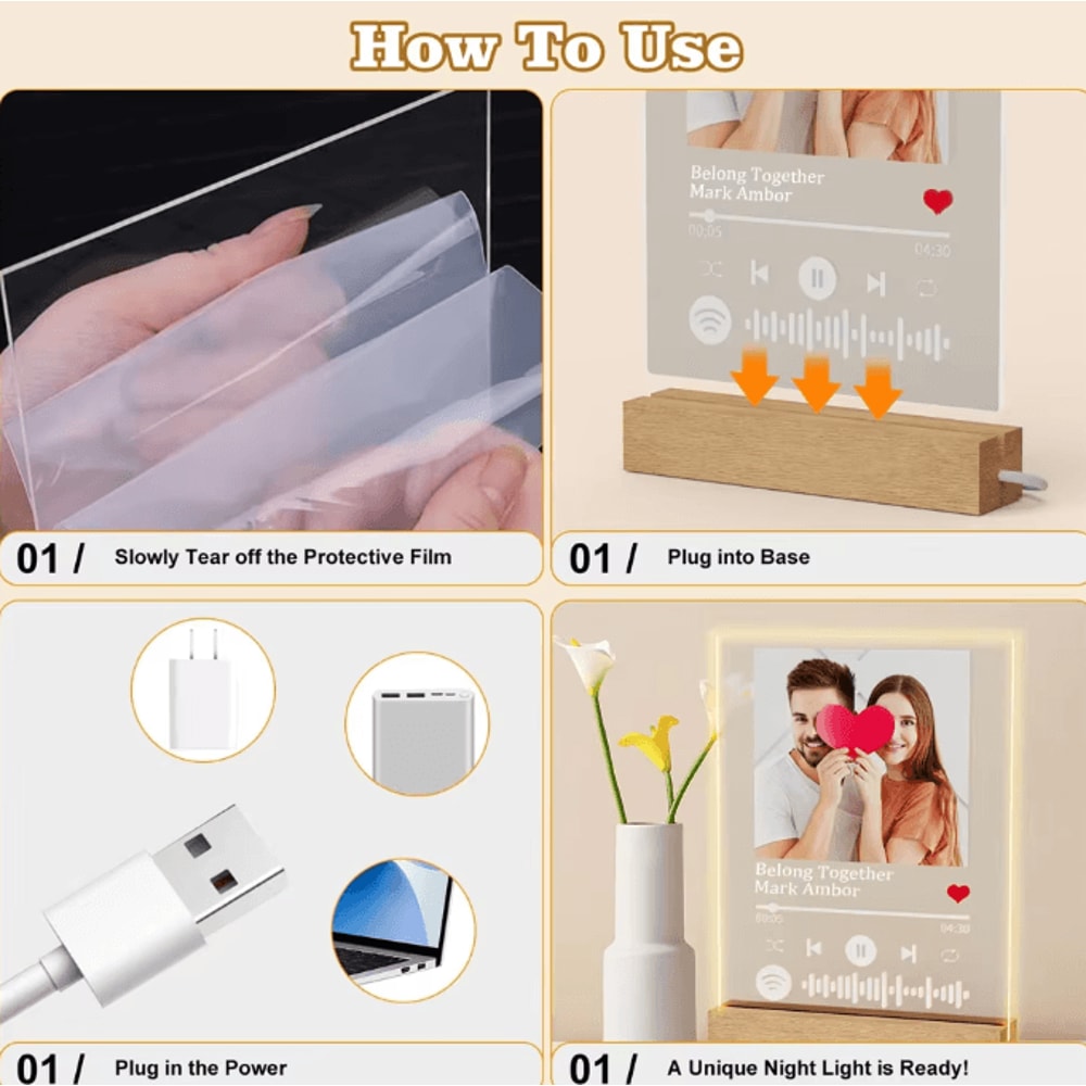 Custom Spotify Acrylic Lamp With Photo Song Personalized Music Plaque Romantic Gift For Couples 4