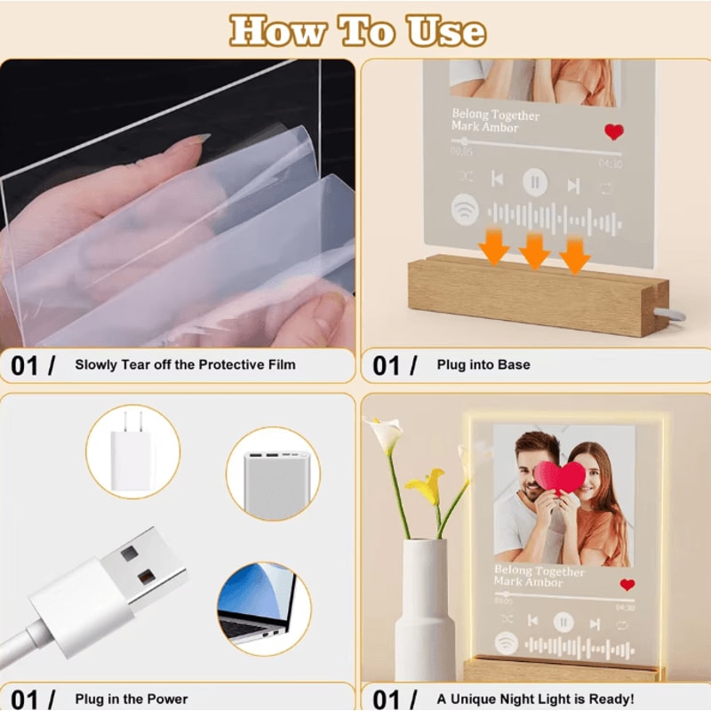 Custom Spotify Acrylic Lamp With Photo Song Personalized Music Plaque Romantic Gift For Couples 4