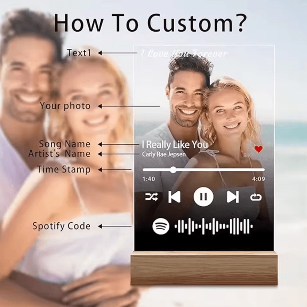Custom Spotify Acrylic Lamp With Photo Song Personalized Music Plaque Romantic Gift For Couples 6