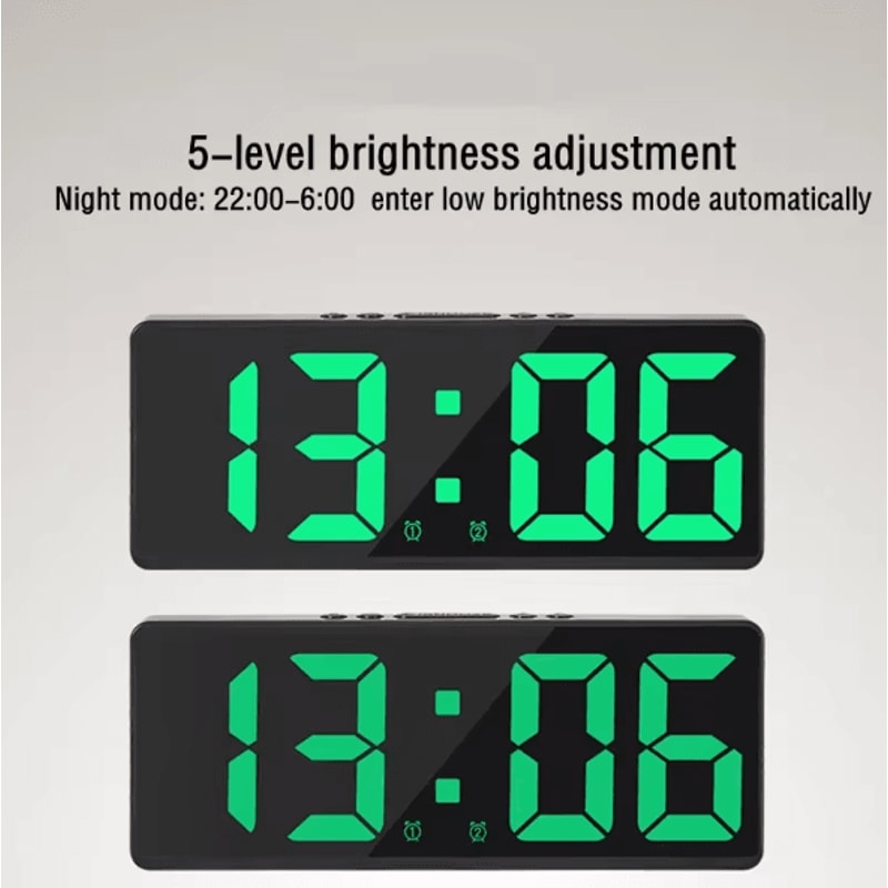 Voice Control LED Mirror Digital Alarm Clock With Temperature Display Snooze Night Mode Bedside Cl 2