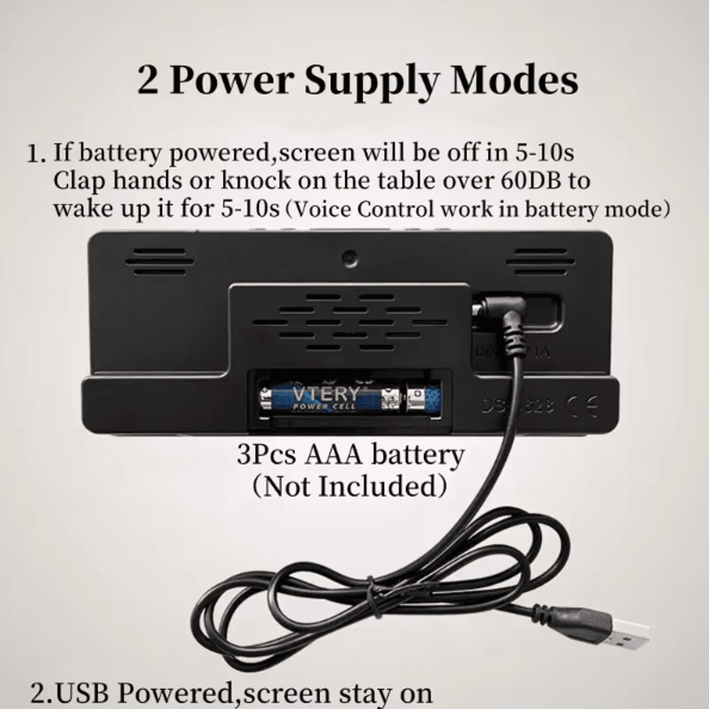 Voice Control LED Mirror Digital Alarm Clock With Temperature Display Snooze Night Mode Bedside Cl 3