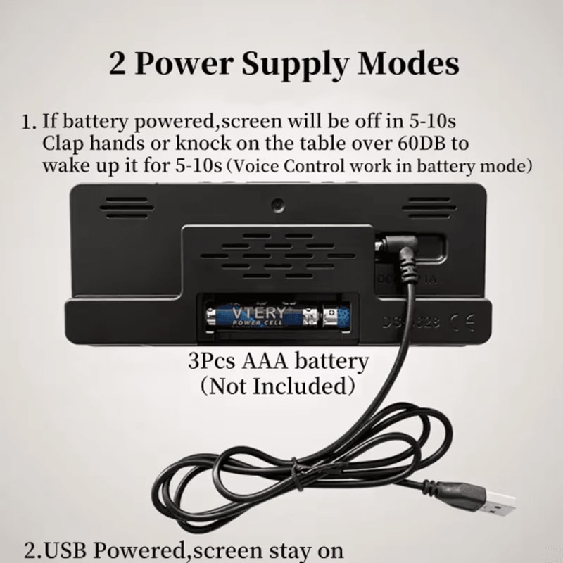 Voice Control LED Mirror Digital Alarm Clock With Temperature Display Snooze Night Mode Bedside Cl 3