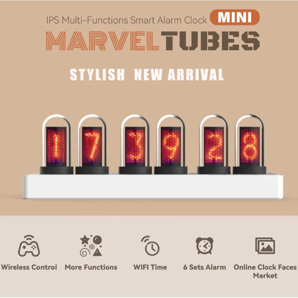 WiFi RGB Nixie Tube Digital Alarm Clock With IPS Display And Custom DIY Screens For Gaming Desk Dec 0