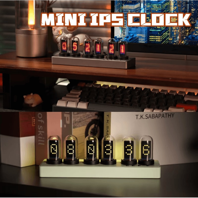 WiFi RGB Nixie Tube Digital Alarm Clock With IPS Display And Custom DIY Screens For Gaming Desk Dec 1
