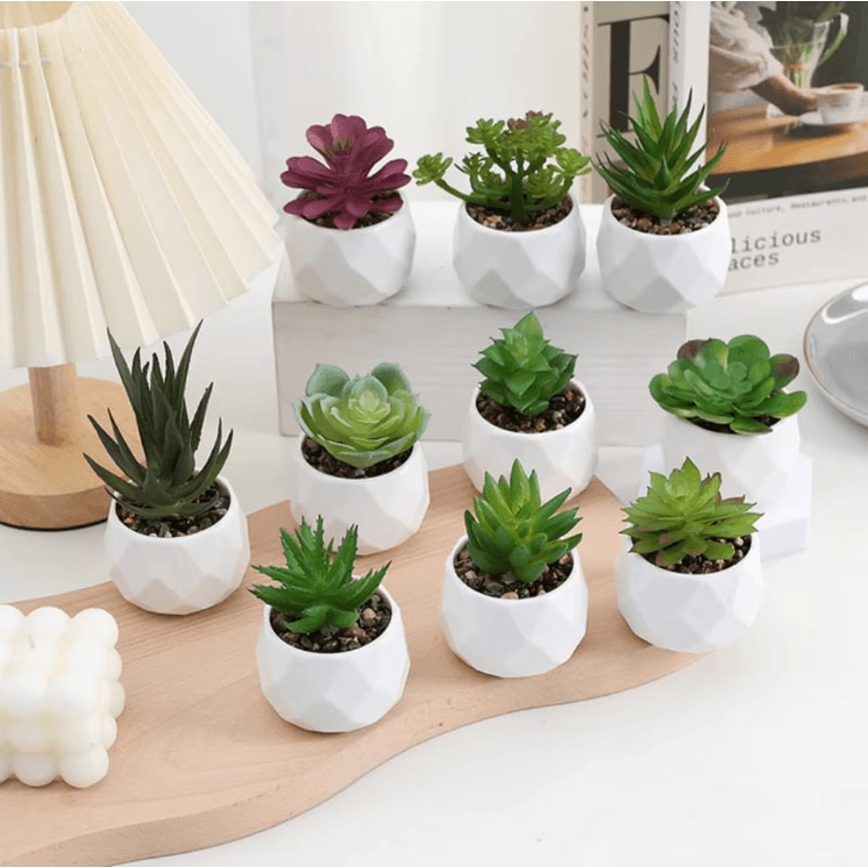 Mini Artificial Succulent Bonsai Plants Realistic Fake Greenery Decor For Desk And Home 0