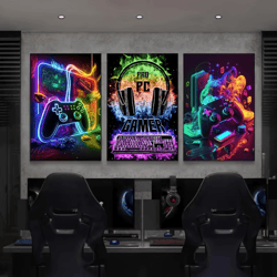 3pcs gaming wall art canvas set – punk style gamepad posters for gamer room decor & boys bedroom