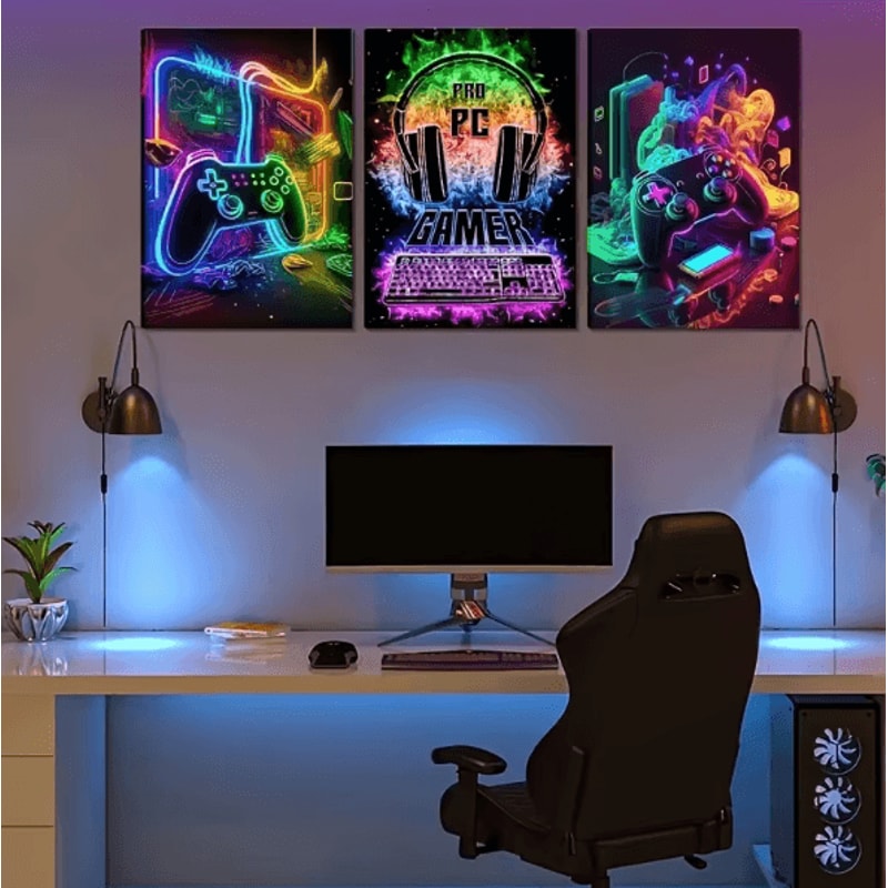 3PCS Gaming Wall Art Canvas Set Punk Style Gamepad Posters For Gamer Room Decor Boys Bedroom 2