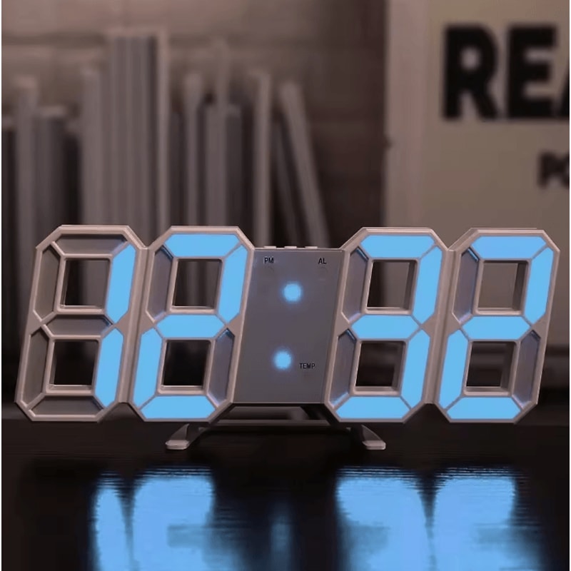 3D LED Digital Wall Clock With Night Mode Modern Glow LED Wall Decor Adjustable Desk Clock 6