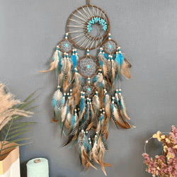 vintage tree of life dream catcher wind chime – boho wall hanging decor with natural stone accents