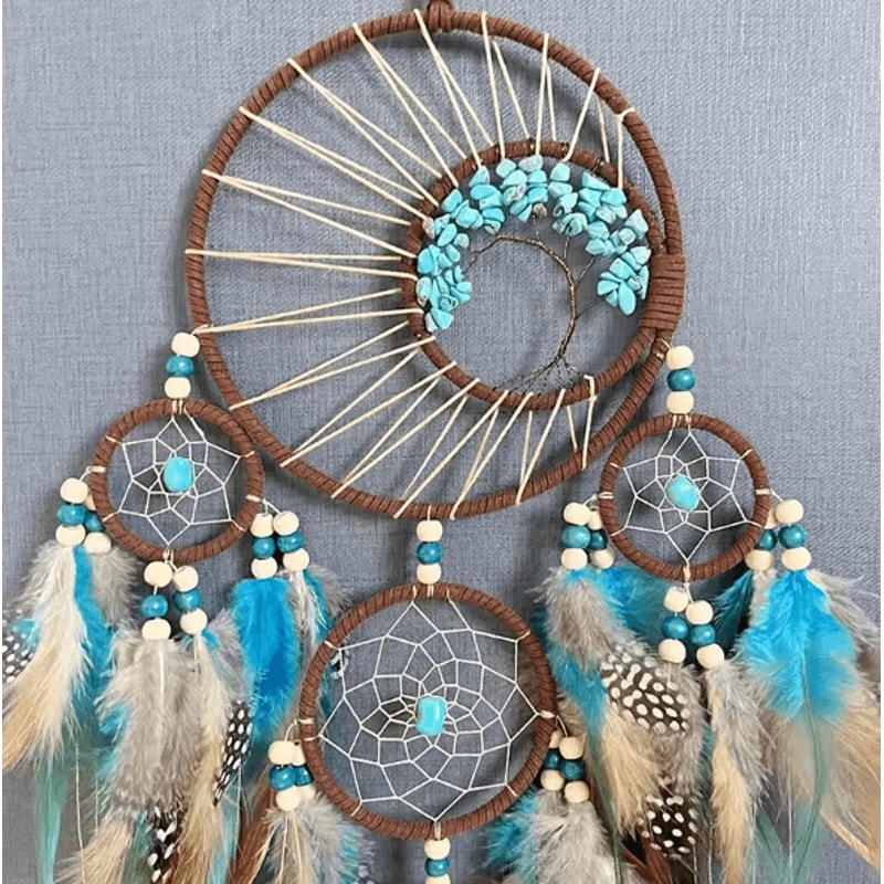 Vintage Tree Of Life Dream Catcher Wind Chime Boho Wall Hanging Decor With Natural Stone Accents 1