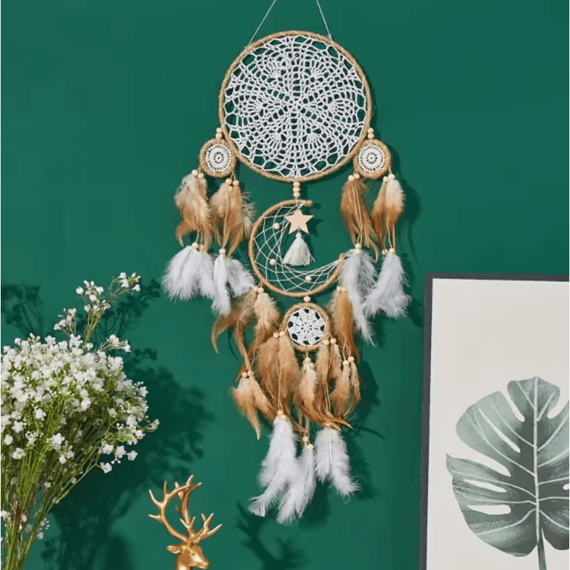 5Piece Moon Dream Catcher Wall Decor Set Boho Macrame Hanging With Sun Moon Design For Bedroom 1