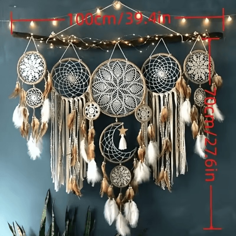 5Piece Moon Dream Catcher Wall Decor Set Boho Macrame Hanging With Sun Moon Design For Bedroom 4