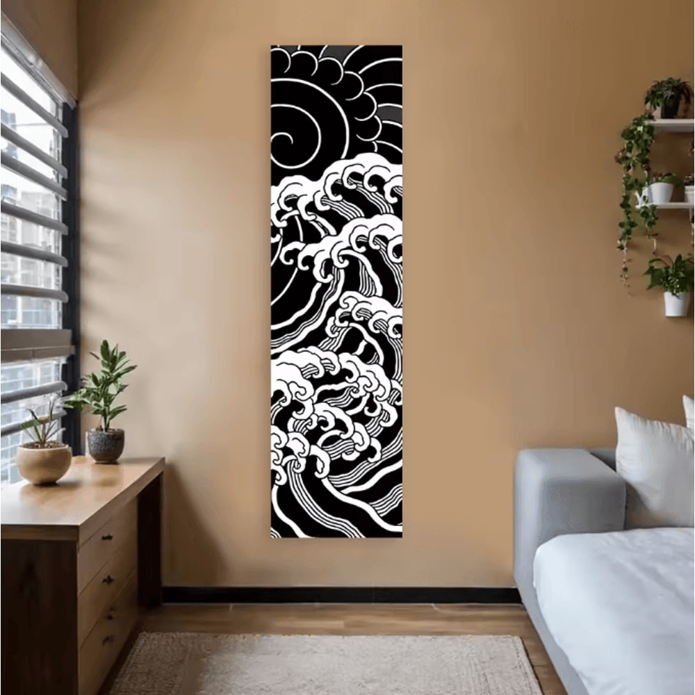 Black Ocean Wave Red Sun Tapestry Japanese Ukiyoe Great Wave Wall Hanging Aesthetic Decor 5