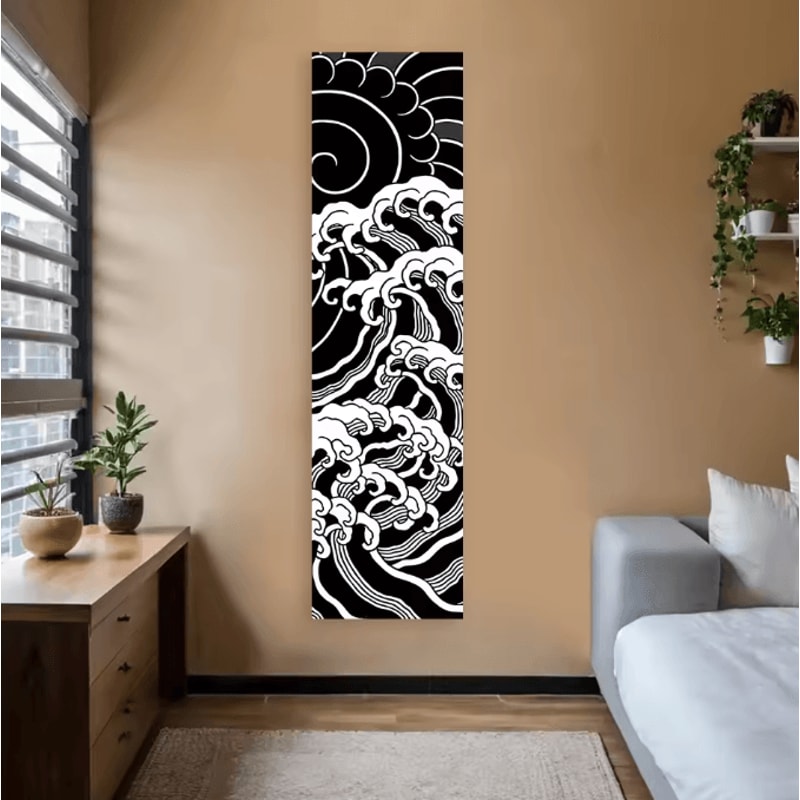 Black Ocean Wave Red Sun Tapestry Japanese Ukiyoe Great Wave Wall Hanging Aesthetic Decor 5