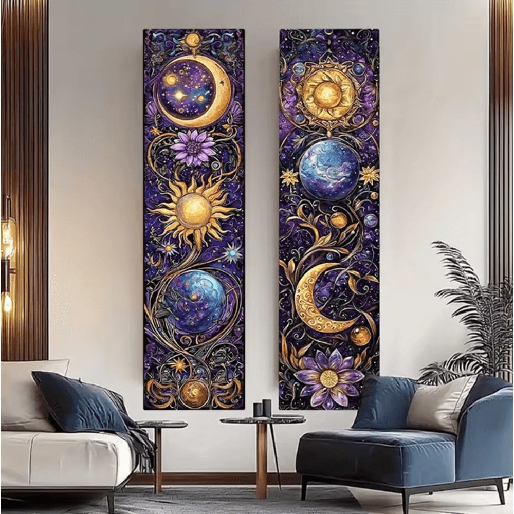Sun Moon Celestial Purple Floral Tapestry Boho Hippie Wall Hanging Aesthetic Room Decor 0
