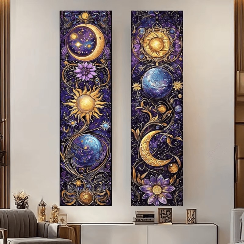 Sun Moon Celestial Purple Floral Tapestry Boho Hippie Wall Hanging Aesthetic Room Decor 1