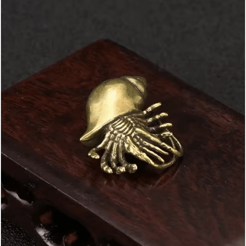 Vintage Brass Hermit Crab Figurine Handmade Nautical Desk Decor Sea Animal Statue 2