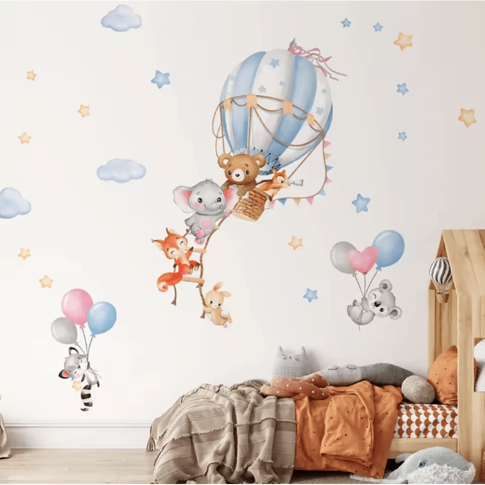 Pink Cartoon Bear Balloon Wall Stickers Cute Kids Room Nursery Wall Decals Decor 2
