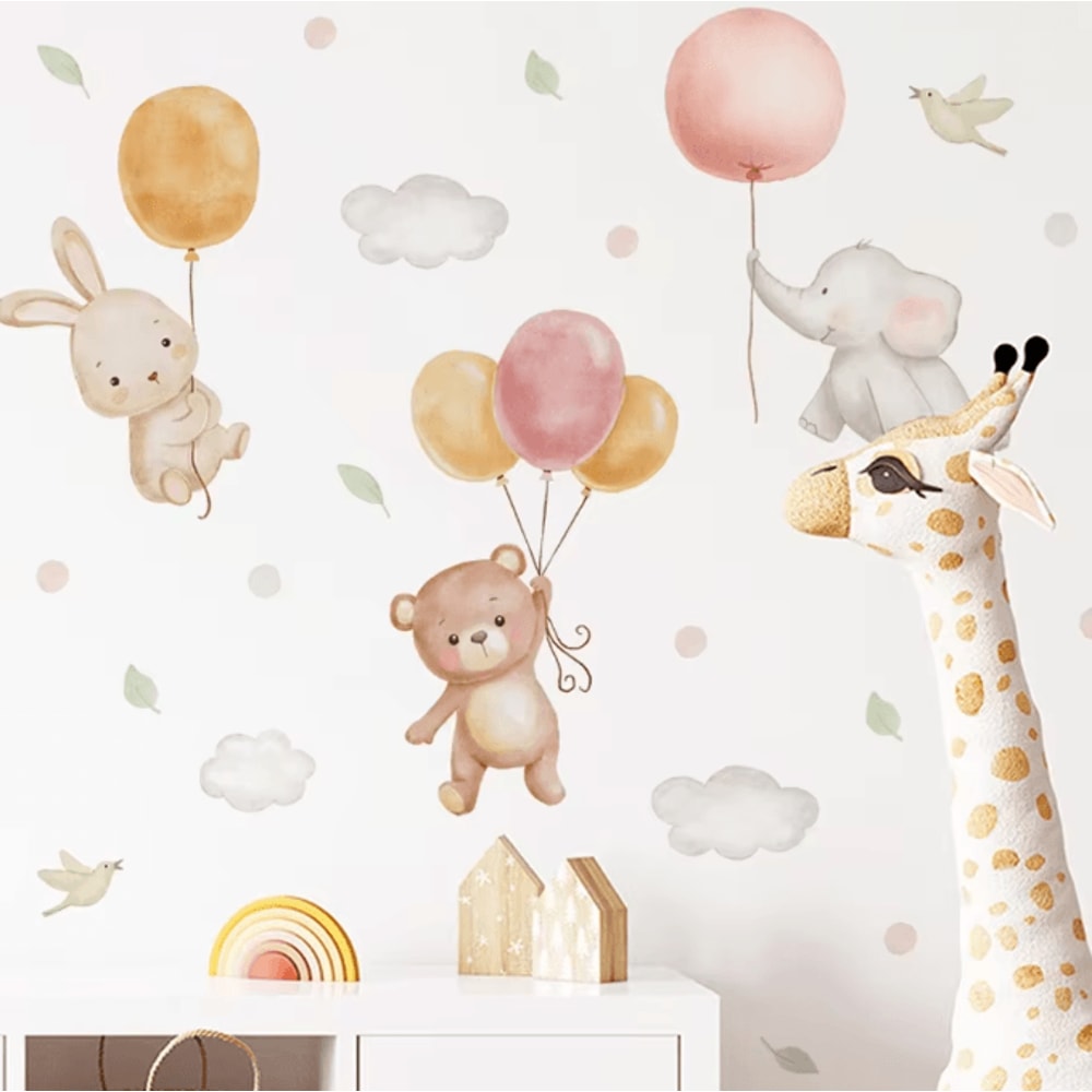 Pink Cartoon Bear Balloon Wall Stickers Cute Kids Room Nursery Wall Decals Decor 3