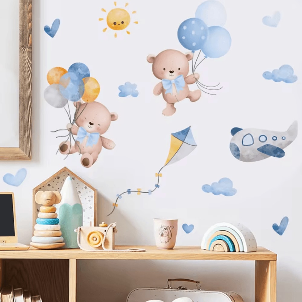 Pink Cartoon Bear Balloon Wall Stickers Cute Kids Room Nursery Wall Decals Decor 4