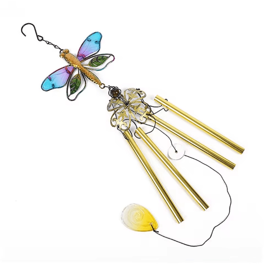 Hummingbird Dragonfly Metal Glass Wind Chime HandPainted Garden Hanging Decor With Soothing Bells 7