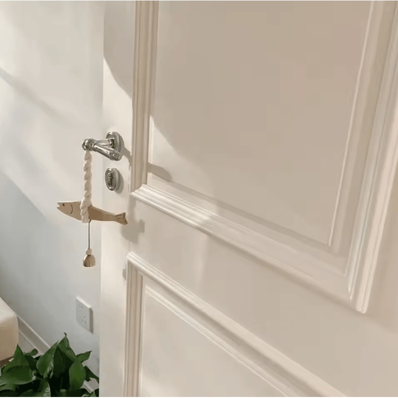 Lightweight Wooden Fish Hanging Ornament With Bell Nautical Car Wall Decor Pendant 1