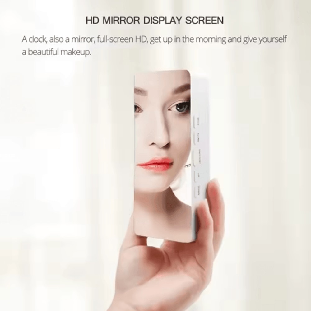 White LED Mirror Digital Alarm Clock With Snooze USB Powered Modern Desk Clock With Night Mode 2