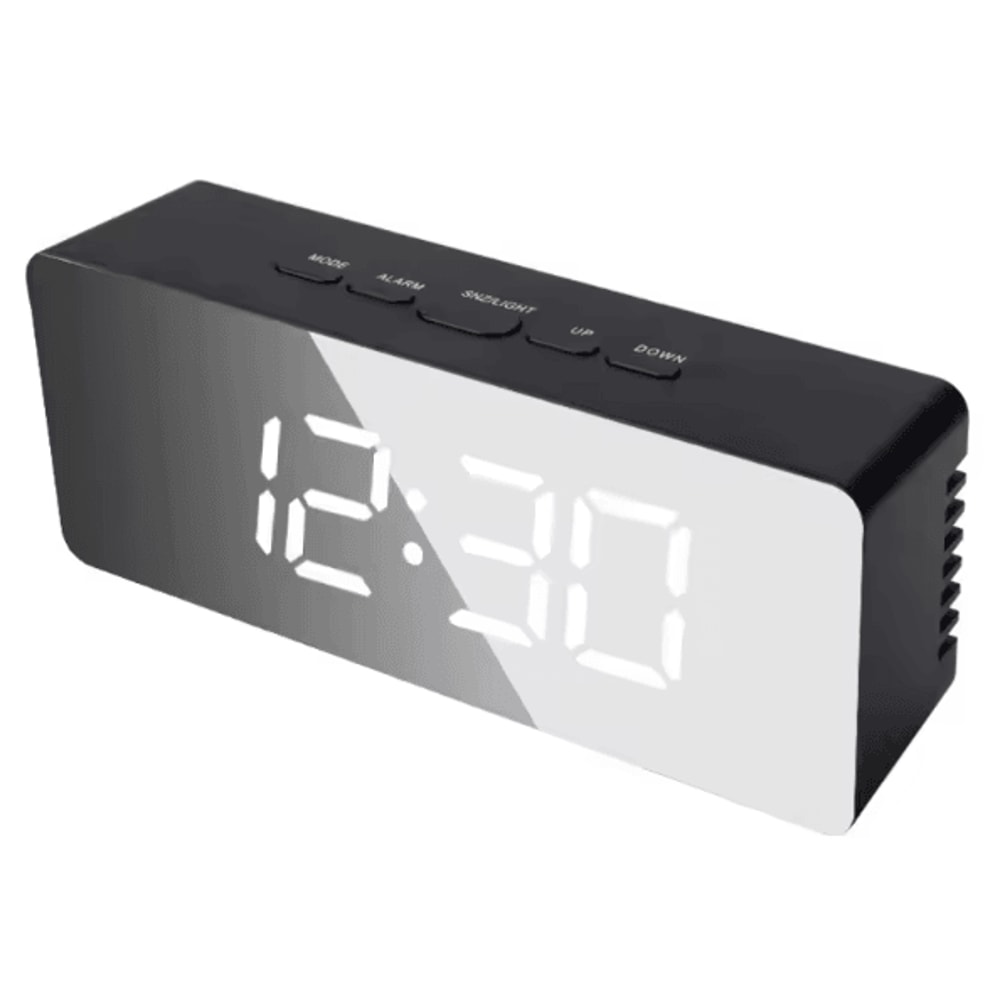 White LED Mirror Digital Alarm Clock With Snooze USB Powered Modern Desk Clock With Night Mode 6
