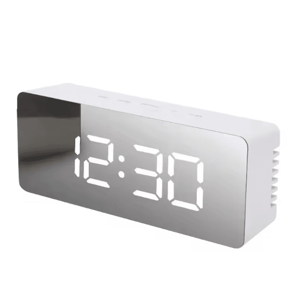 White LED Mirror Digital Alarm Clock With Snooze USB Powered Modern Desk Clock With Night Mode 7