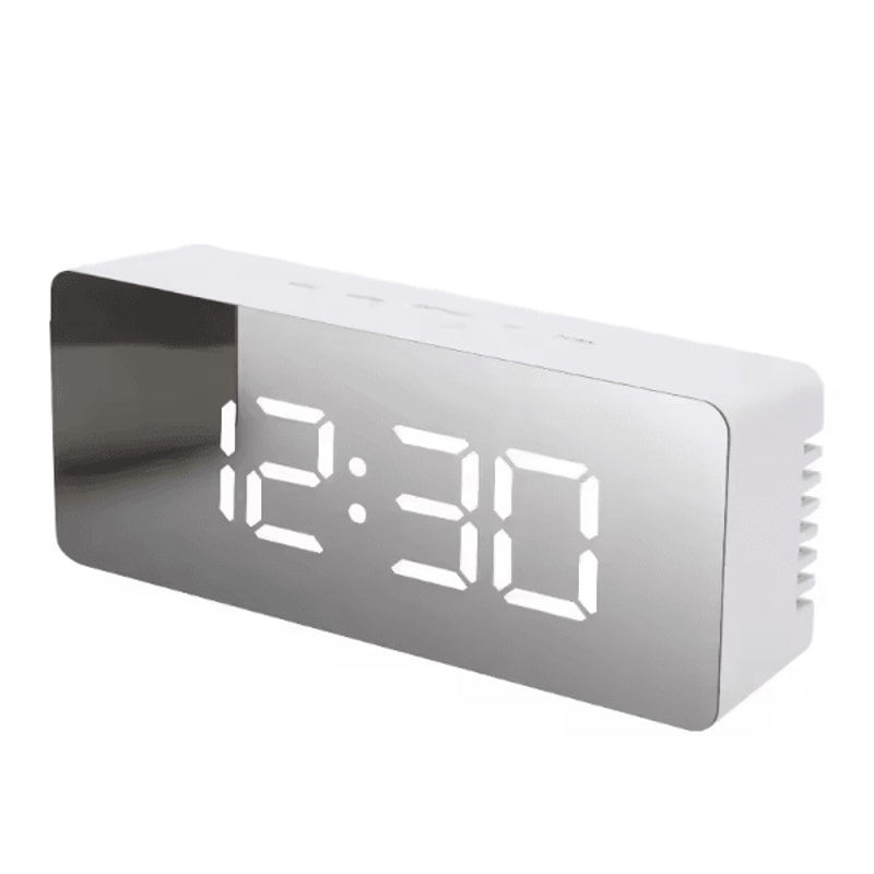White LED Mirror Digital Alarm Clock With Snooze USB Powered Modern Desk Clock With Night Mode 7
