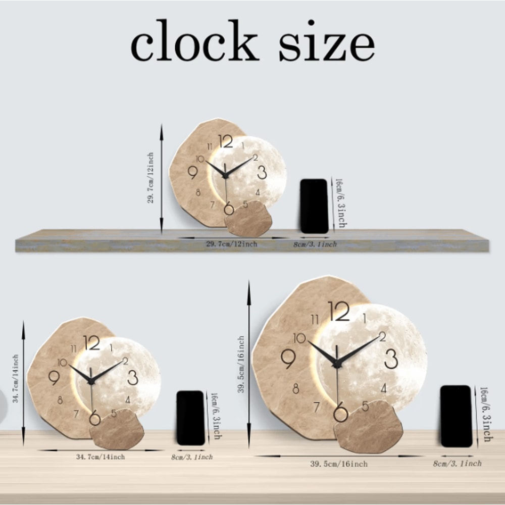 Modern Wooden Moon Wall Clock Silent Quartz Minimalist Wall Decor For Bedroom Living Room 4