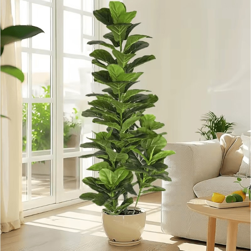 Artificial Fiddle Leaf Fig Tree Large Faux Ficus Lyrata Plant For Modern Home Office Decor 1