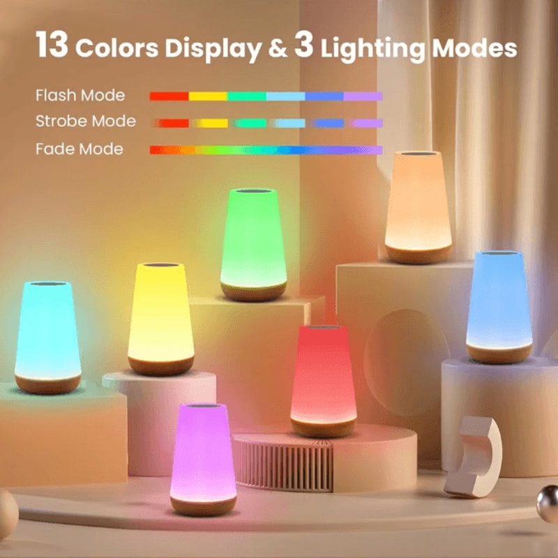 USB Rechargeable RGB Touch Lamp 13 Color Changing Bedside Night Light With Dimmable Control 1
