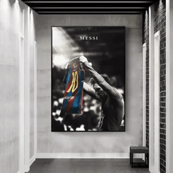 lionel messi canvas wall art poster – vintage football star print for living room & fan decor