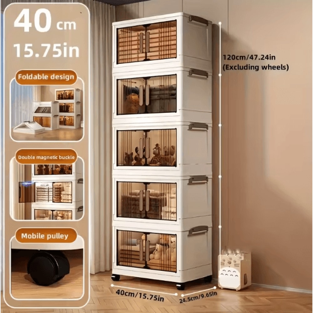45Tier Foldable Storage Cabinet With Wheels HeavyDuty Stackable Organizer For Home Wardrobe 4