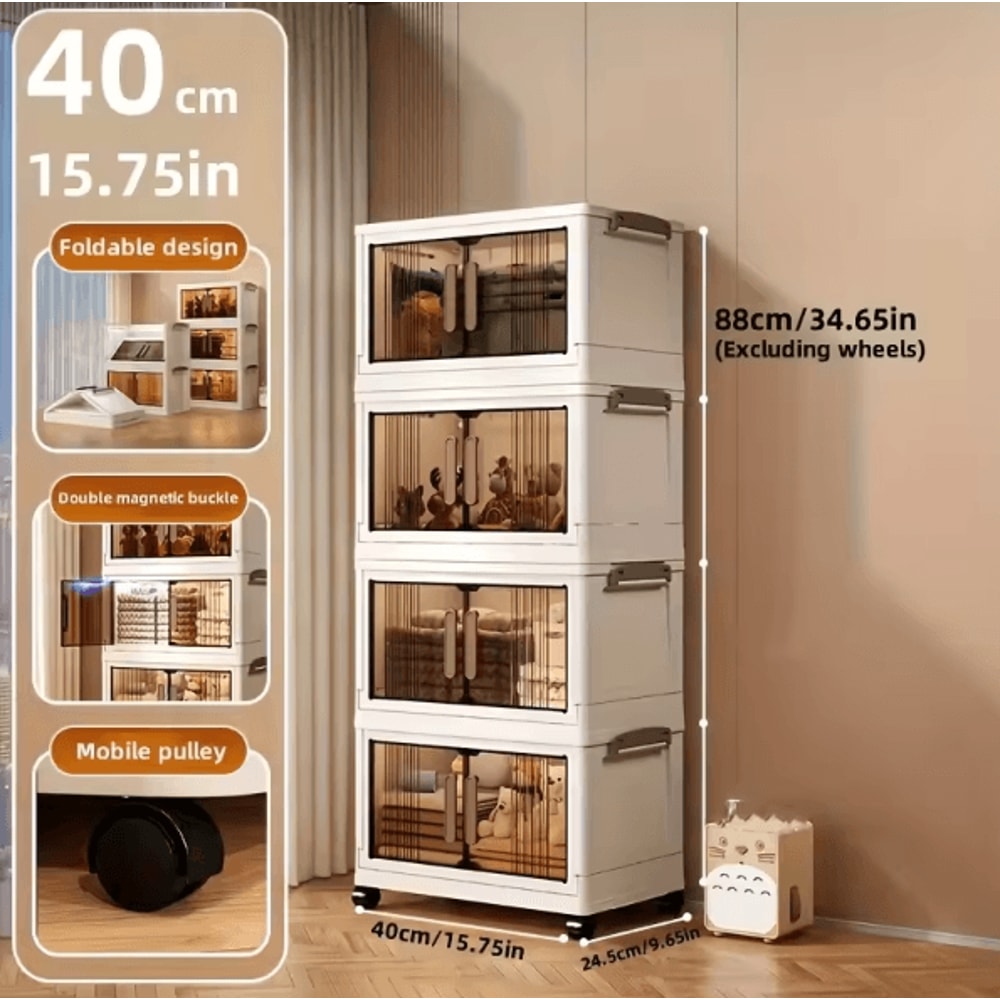 45Tier Foldable Storage Cabinet With Wheels HeavyDuty Stackable Organizer For Home Wardrobe 3