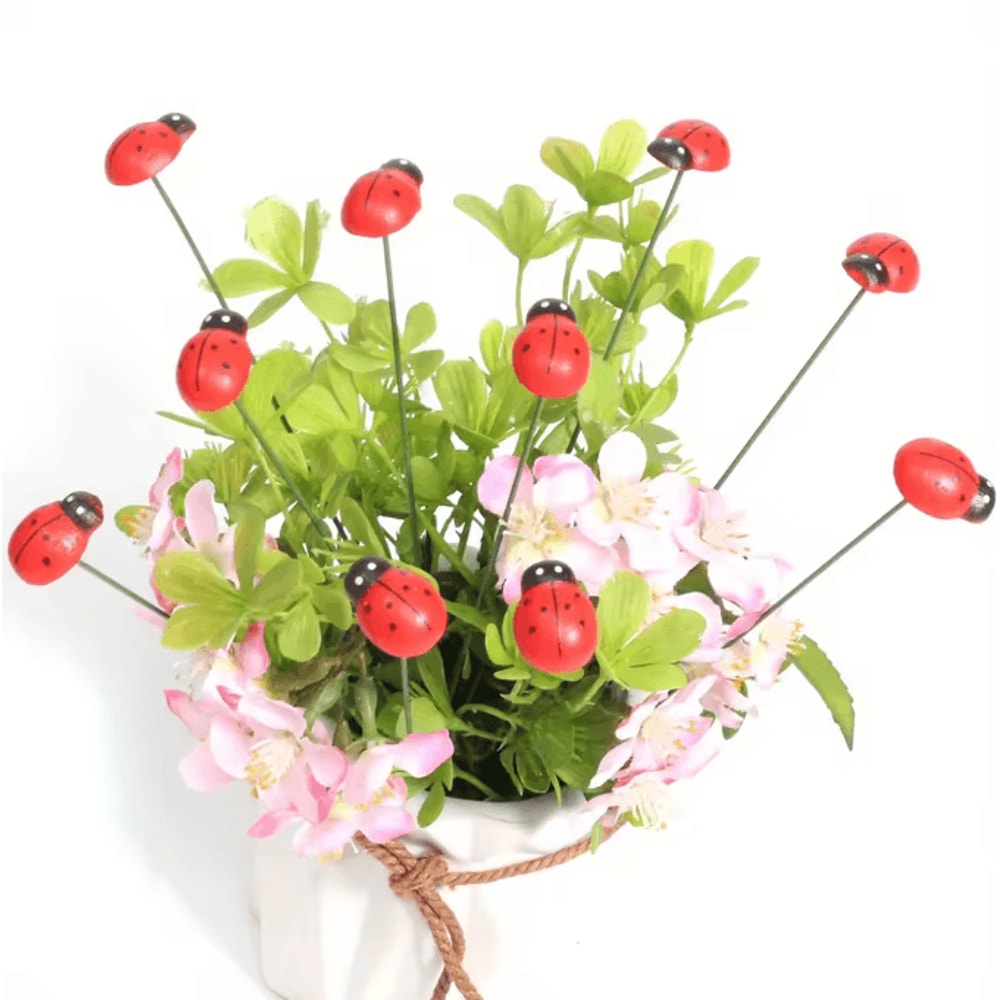 20PCS Red Wooden Ladybug Garden Stakes Cute Decorative Plant Stakes For Outdoor Yard Home Decor 2