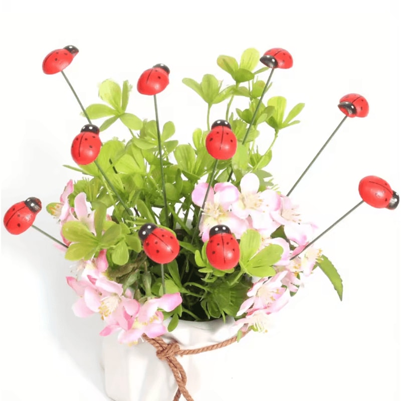 20PCS Red Wooden Ladybug Garden Stakes Cute Decorative Plant Stakes For Outdoor Yard Home Decor 2