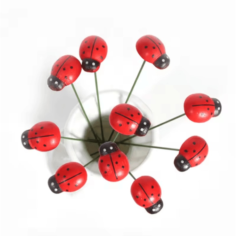 20PCS Red Wooden Ladybug Garden Stakes Cute Decorative Plant Stakes For Outdoor Yard Home Decor 3
