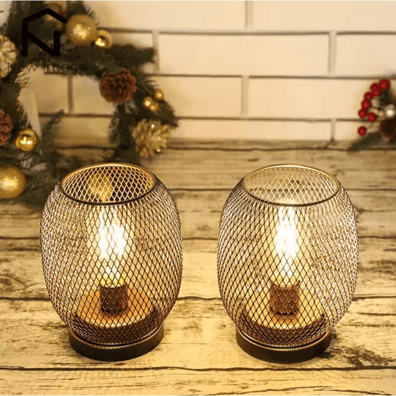 Cordless LED Lantern Battery Powered Table Lamp Metal Cage Decorative Light For Weddings Home Decor 3