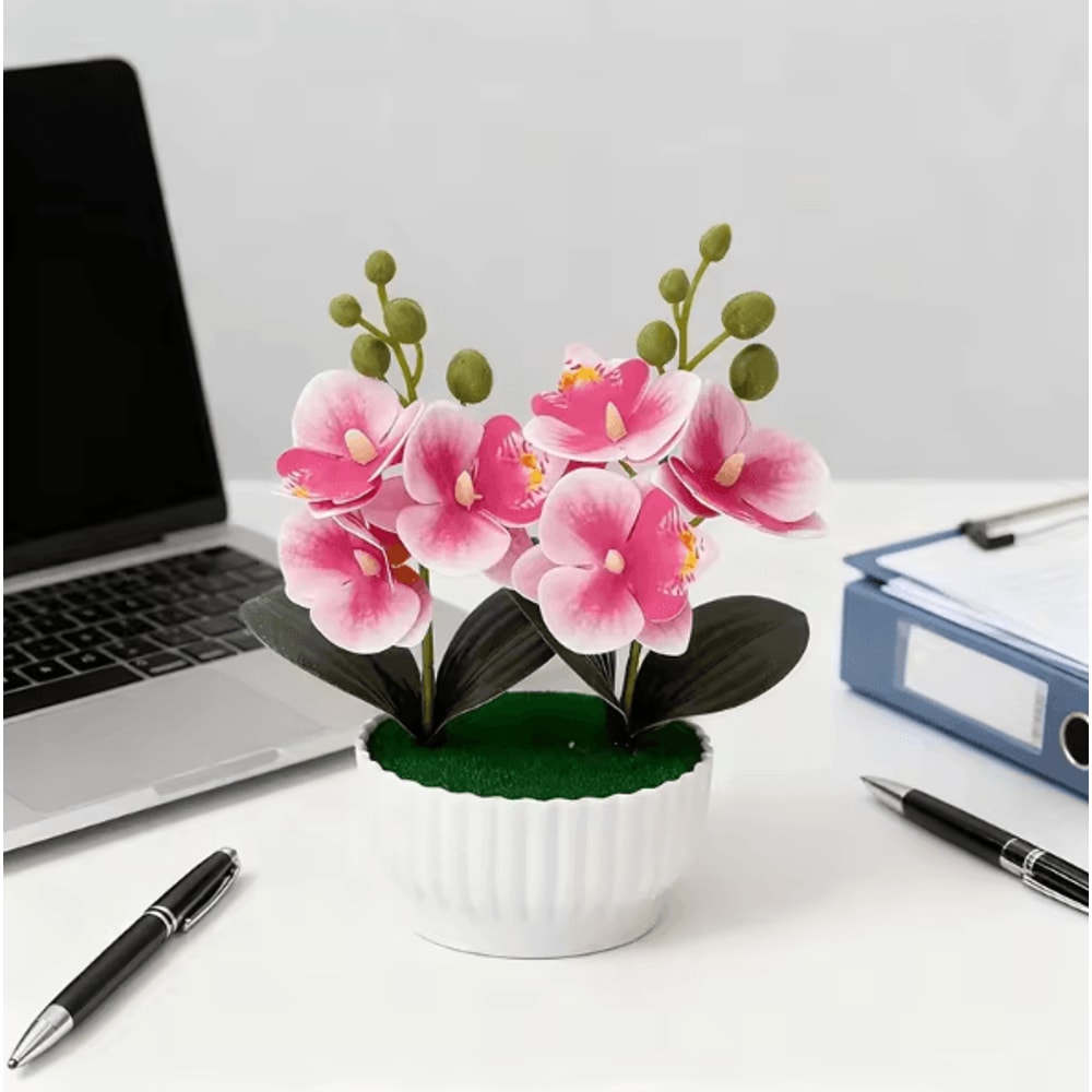 Artificial Butterfly Orchid Potted Plant Set Realistic Faux Flower Tabletop Decor For Home And Gift 2