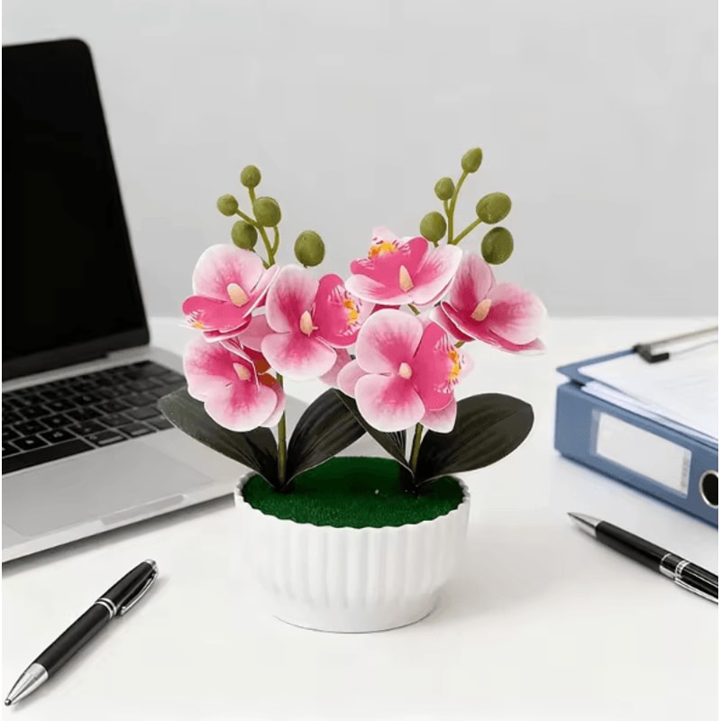Artificial Butterfly Orchid Potted Plant Set Realistic Faux Flower Tabletop Decor For Home And Gift 2