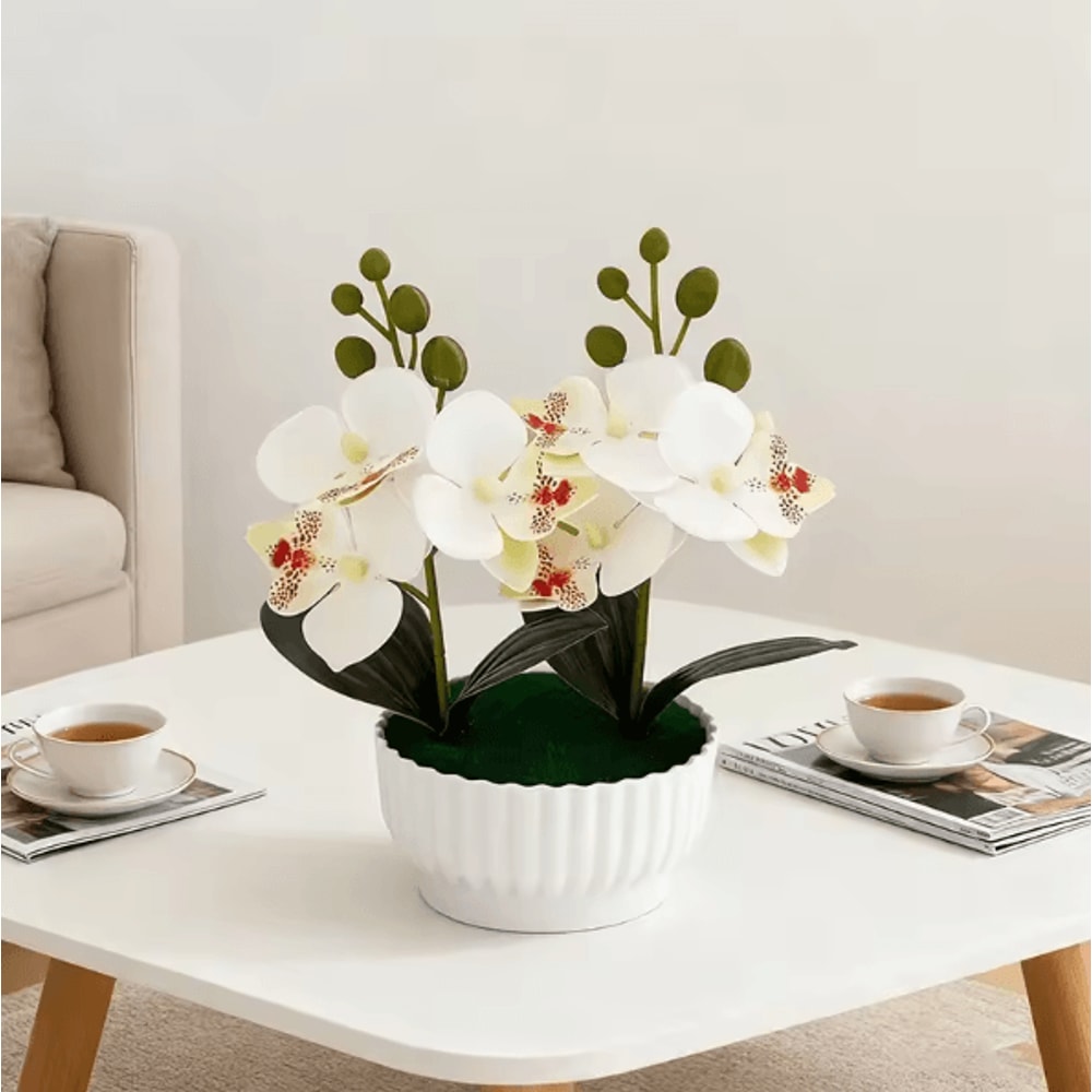 Artificial Butterfly Orchid Potted Plant Set Realistic Faux Flower Tabletop Decor For Home And Gift 4