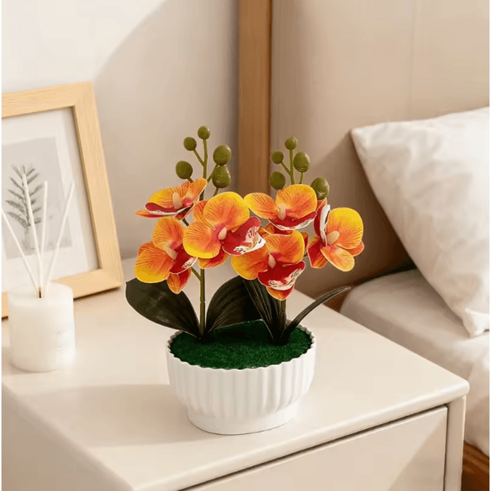 Artificial Butterfly Orchid Potted Plant Set Realistic Faux Flower Tabletop Decor For Home And Gift 5