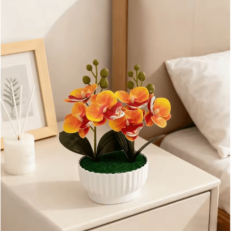 Artificial Butterfly Orchid Potted Plant Set Realistic Faux Flower Tabletop Decor For Home And Gift 5