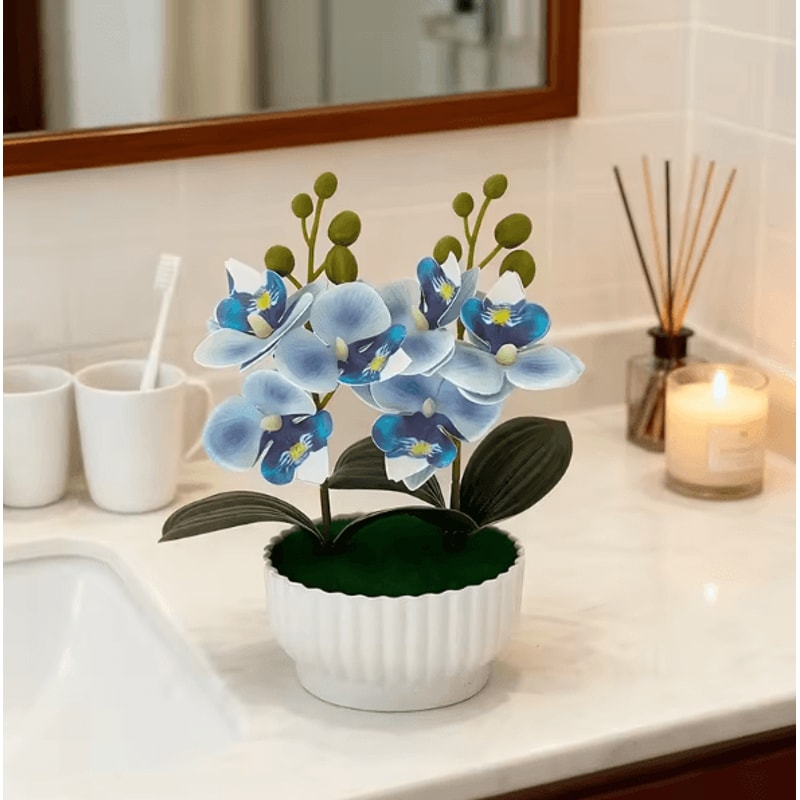 Artificial Butterfly Orchid Potted Plant Set Realistic Faux Flower Tabletop Decor For Home And Gift 6