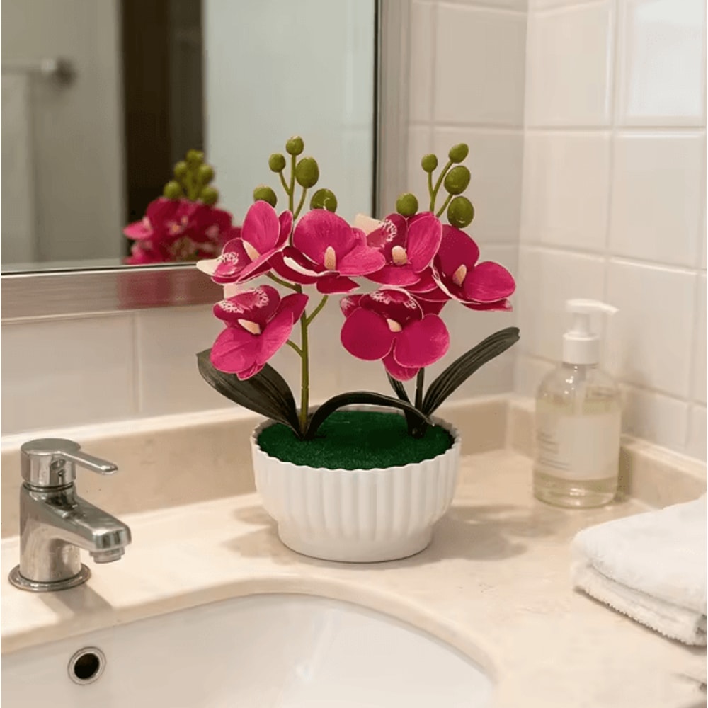 Artificial Butterfly Orchid Potted Plant Set Realistic Faux Flower Tabletop Decor For Home And Gift 8