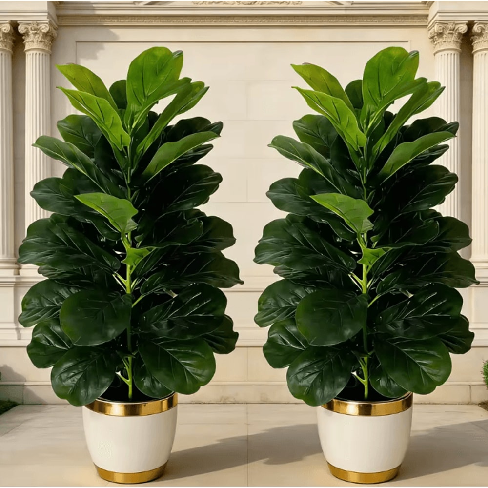 3FT Artificial Fiddle Leaf Fig Tree 2Pack With White Geometric Pot Realistic Faux Indoor Outdoor Pl 2